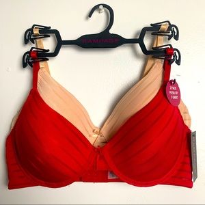 Rampage 2pk push-up t-shirt red & cream bra -size 36B